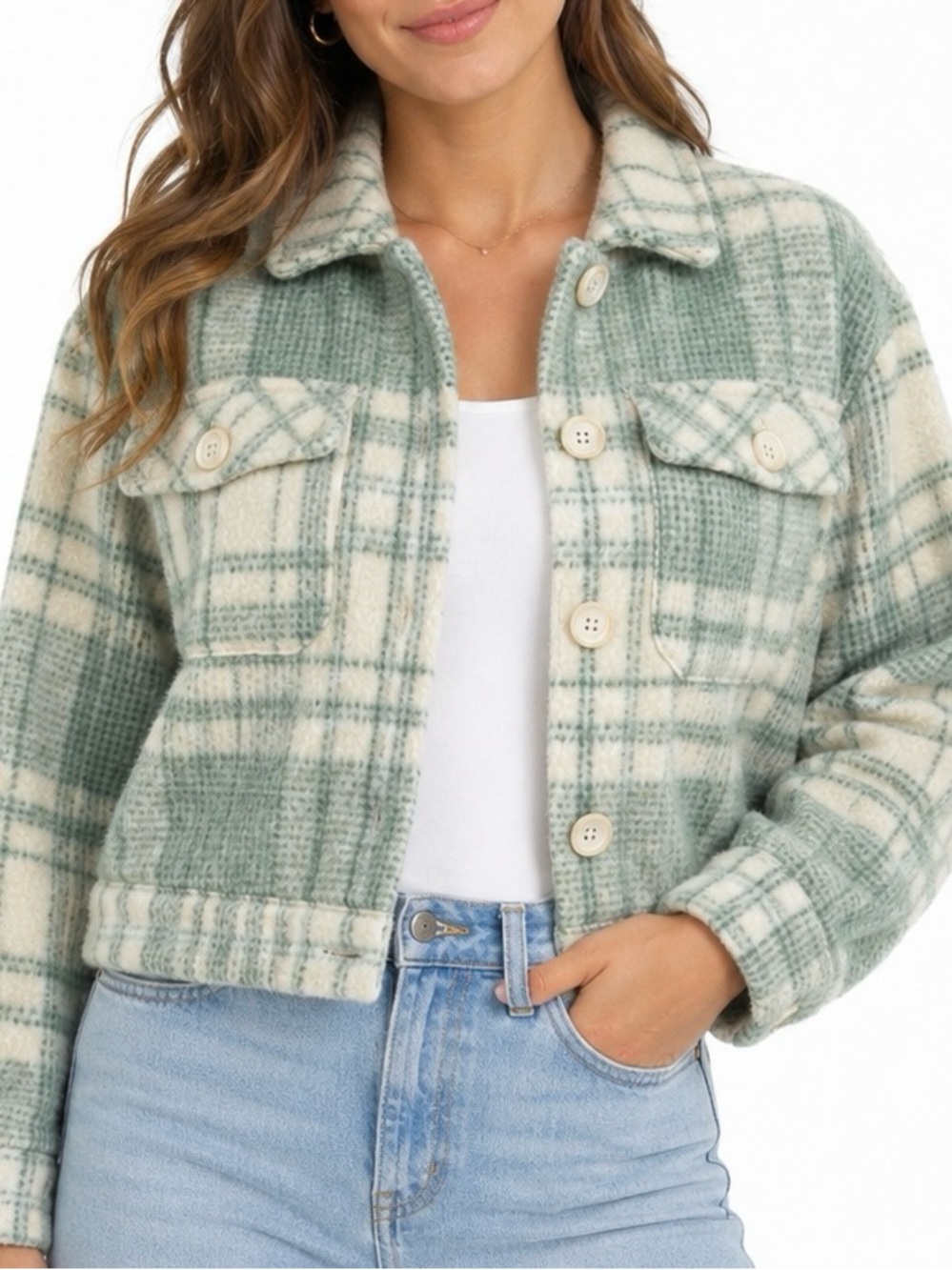 Mable Plaid Cropped Shacket Jacket Size Small
